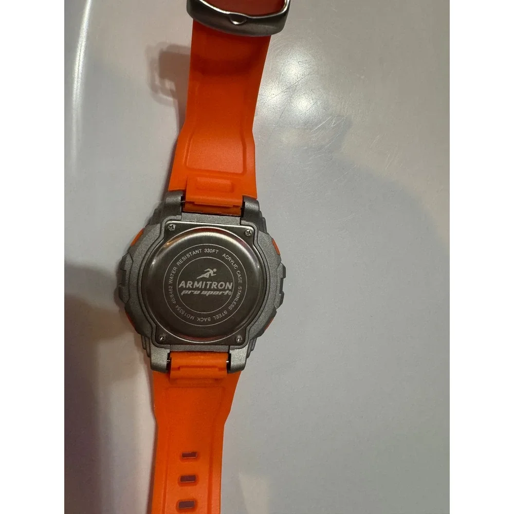Armitron Pro Sport Digital Watch Orange‎ Band 330ft Water Resistant Chrono Timer
